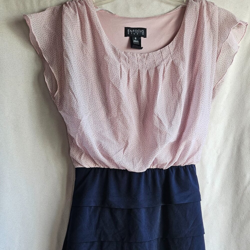 Enfocus Studio size 6 dress. Pink sparkly top with blue bottom.